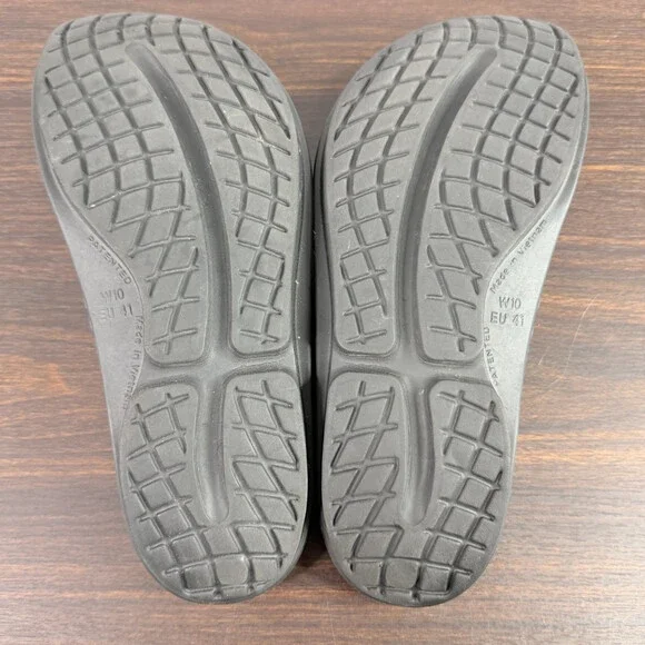 Oofos Sandals Womens 10 Black Blue Thong Flip Flop Beach Walking Recovery - Picture 6 of 7